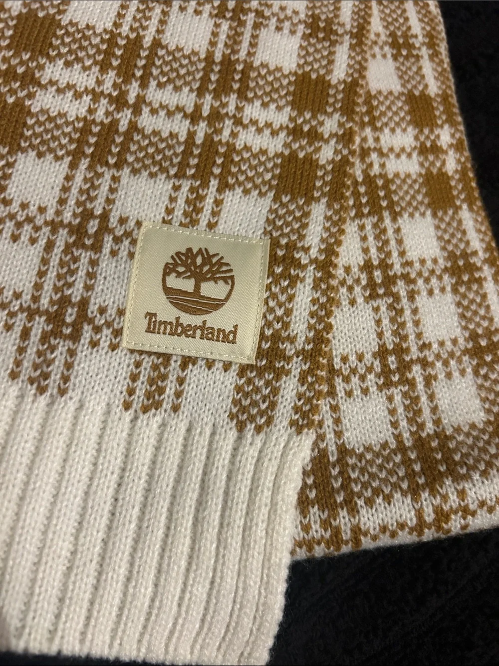 Timberland Cream and Brown Plaid Knit Scarf